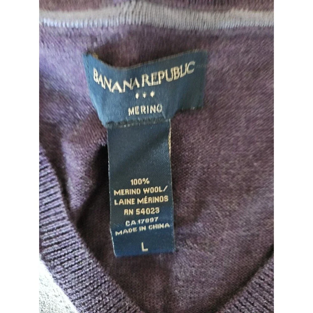 Banana Republic Mens Merino Wool Argyle Sweater Purple Gray Large